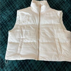 Women's White Puffer Vest with High Collar